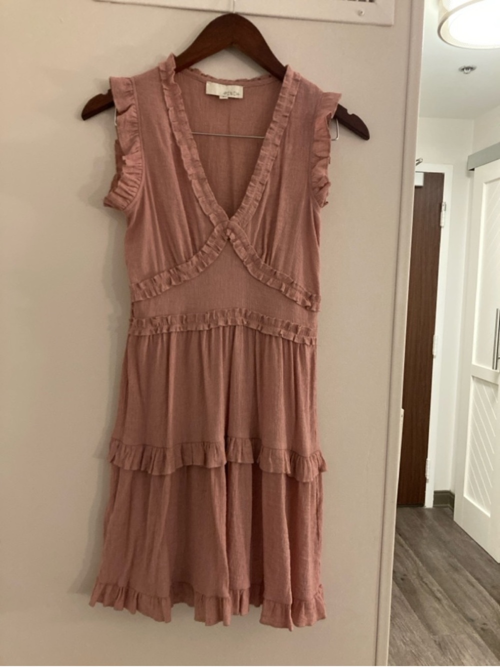 Pinch Dusty Rose Boho Fairycore Small Tiered Babydoll Feminine Ruffle Mini Dress